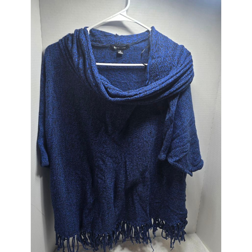 Women's Relativity Blue & Black Cowl Neck Sweater 3X